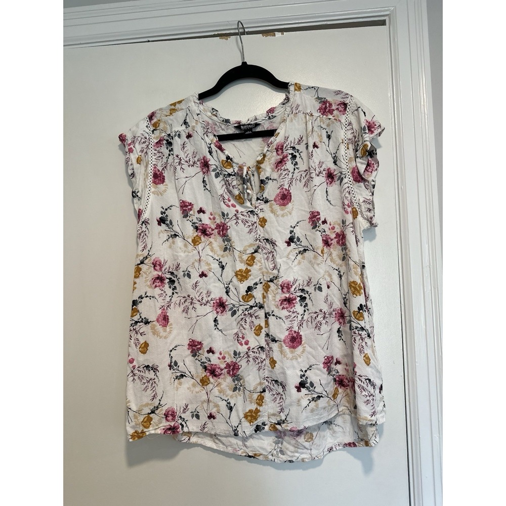 Buffalo David Bitton Boho Floral V Neck Flutter Sleeve Top Sz:L Blouse Viscose